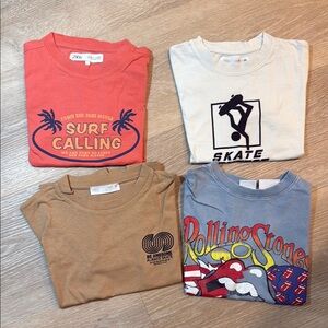 Zara Kids Short Sleeve Tees - Coral, Cream, Tan, Blue. Size 6-7